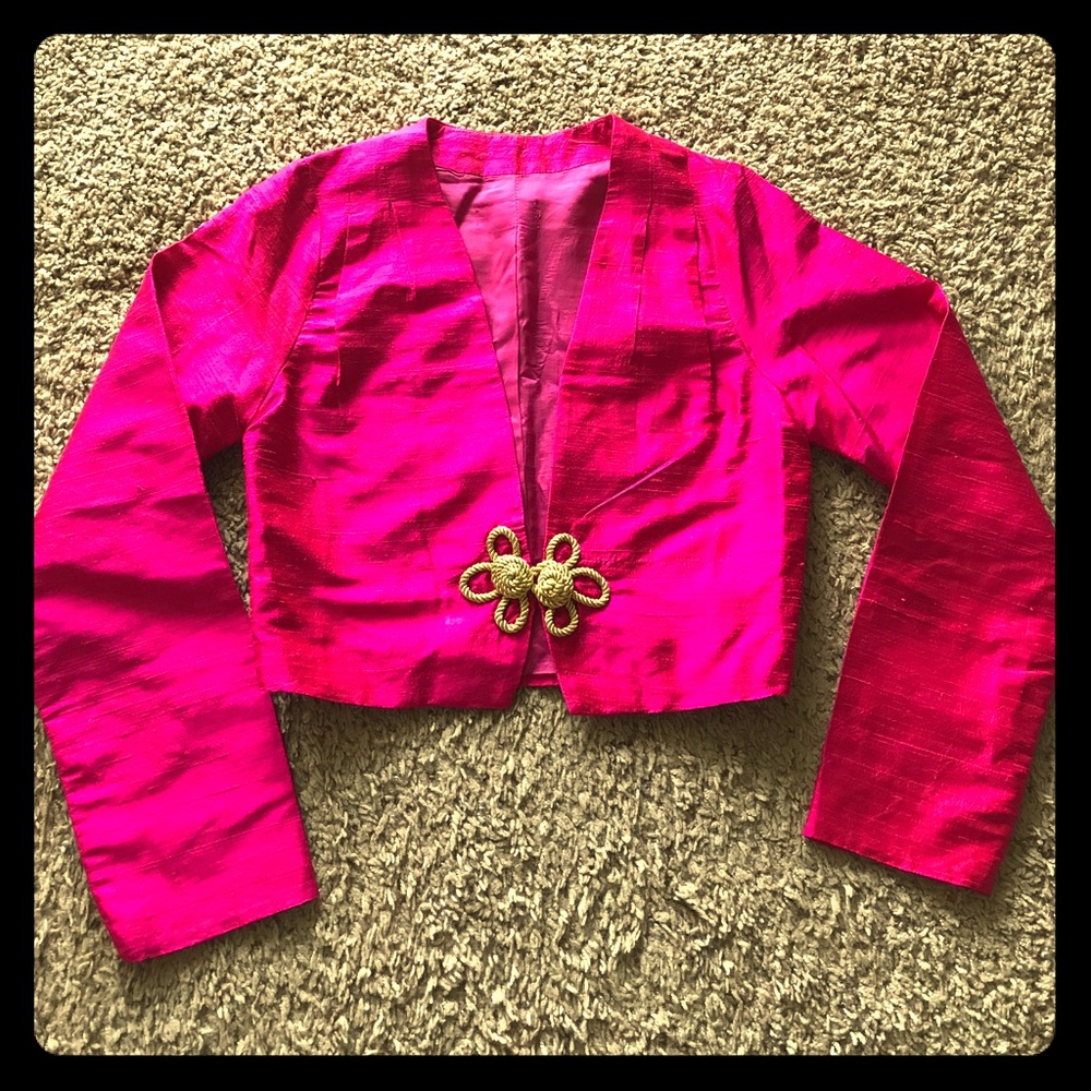 Elegant Pink Blazer with Gold Accent